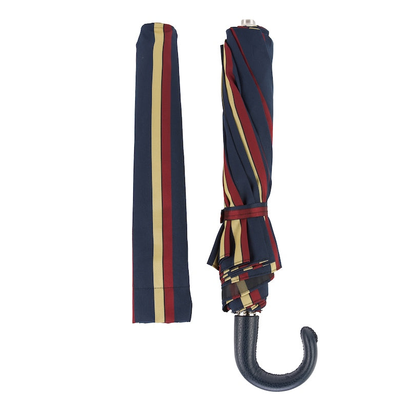 PASOTTI Striped Folding Umbrella, Leather Handle