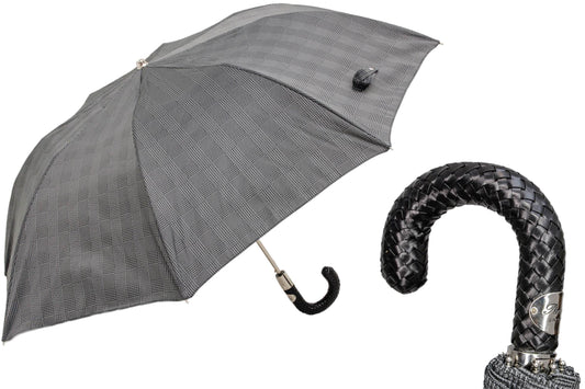 PASOTTI Folding Milford Umbrella with Braided Leather Handle