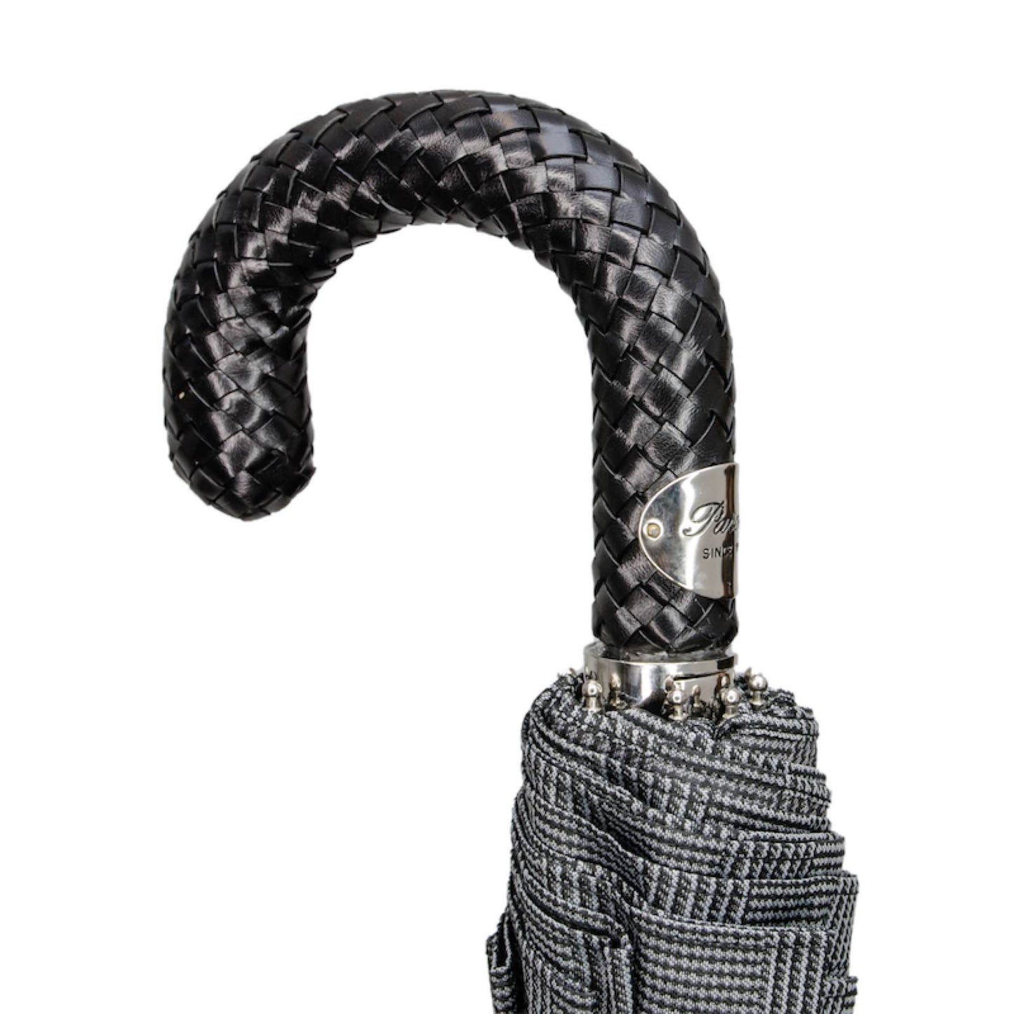 PASOTTI Folding Milford Umbrella with Braided Leather Handle