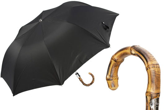 PASOTTI Folding Black Umbrella and Whangee Handle