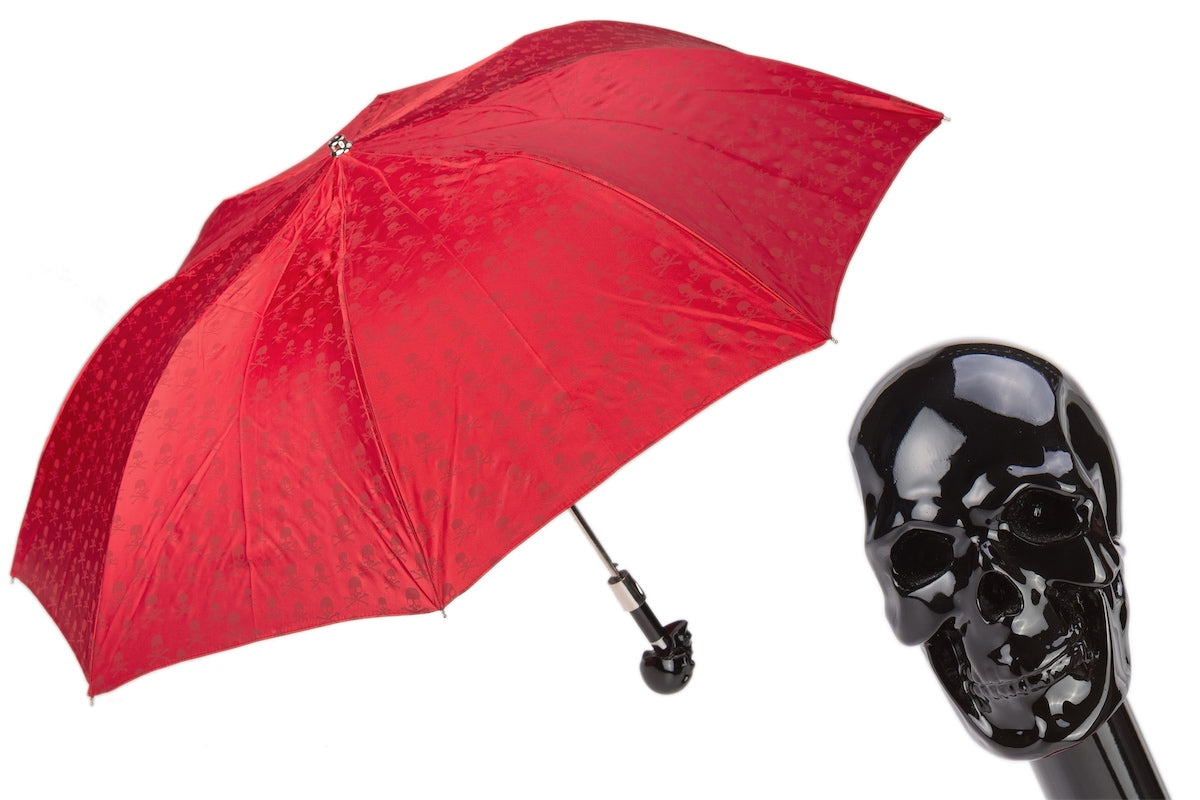 PASOTTI Red Folding Umbrella with Black Skull Handle