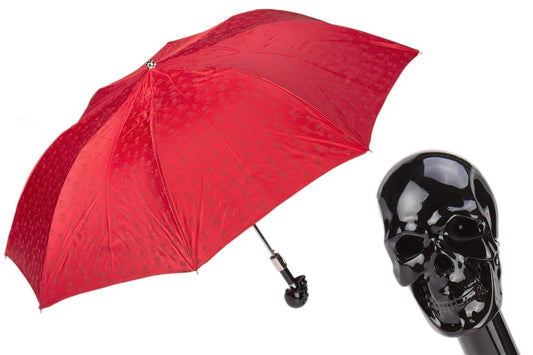 PASOTTI Red Folding Umbrella with Black Skull Handle