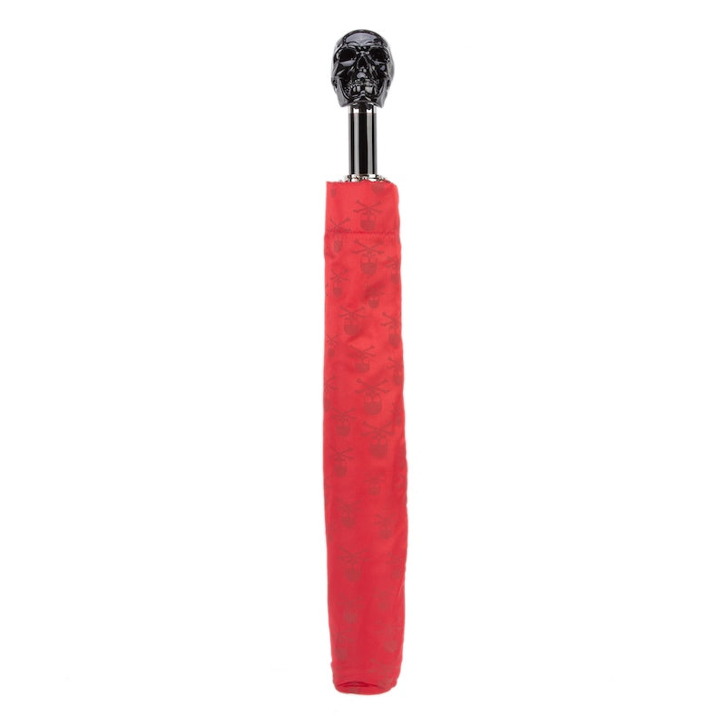 PASOTTI Red Folding Umbrella with Black Skull Handle