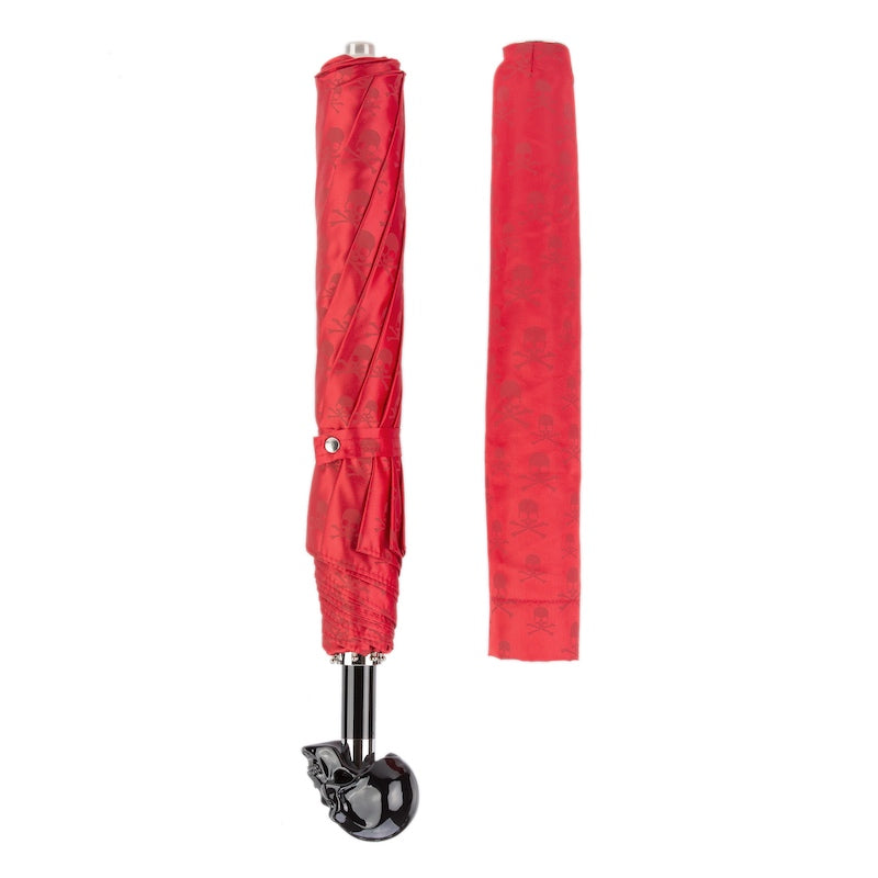 PASOTTI Red Folding Umbrella with Black Skull Handle