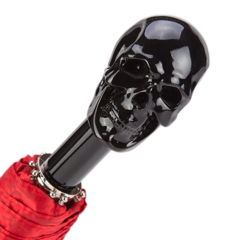 PASOTTI Red Folding Umbrella with Black Skull Handle