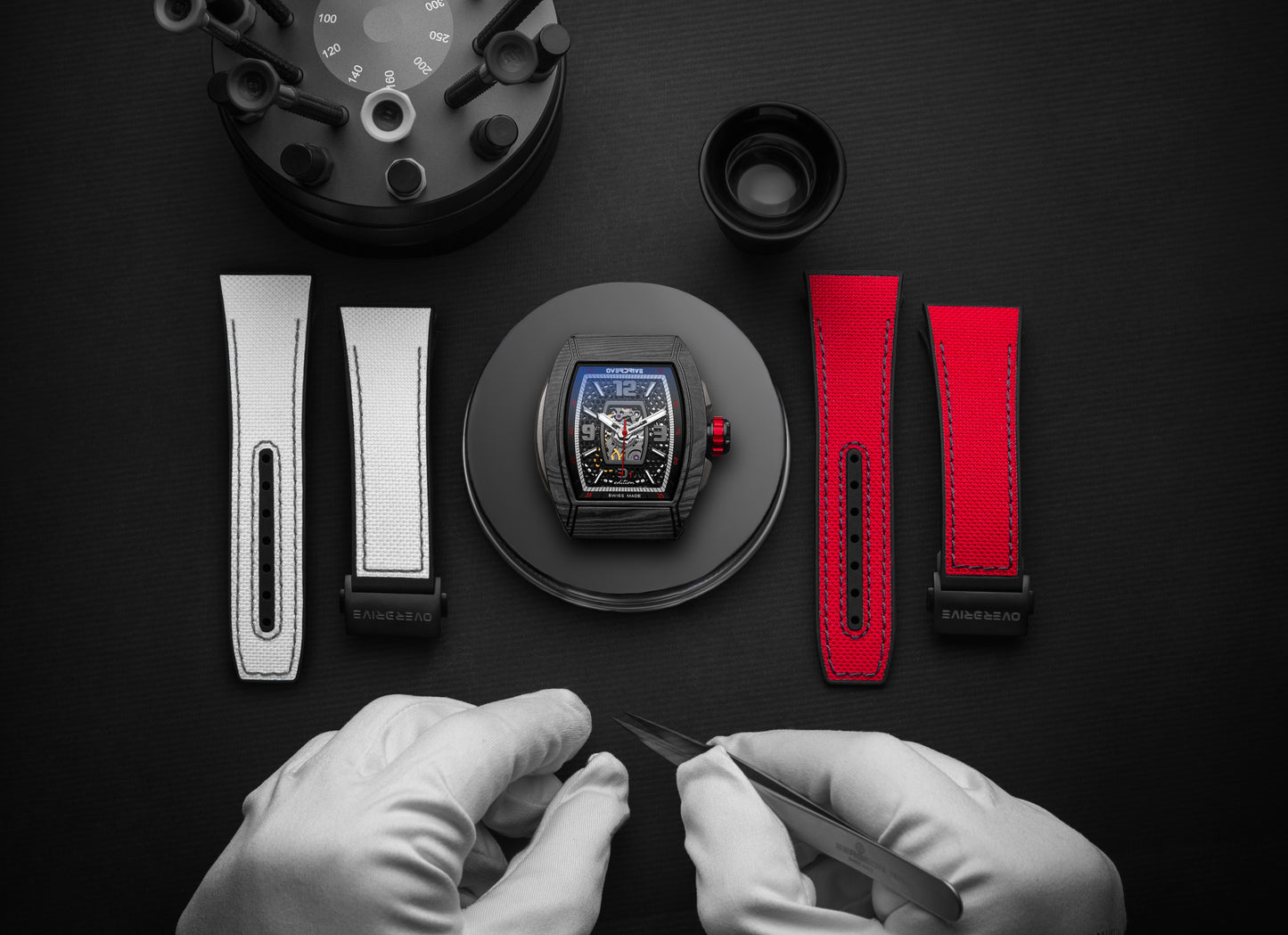 Velocity Ivory White / Red – Overdrive Skeleton Automatic Watch | Titanium & Forged Carbon