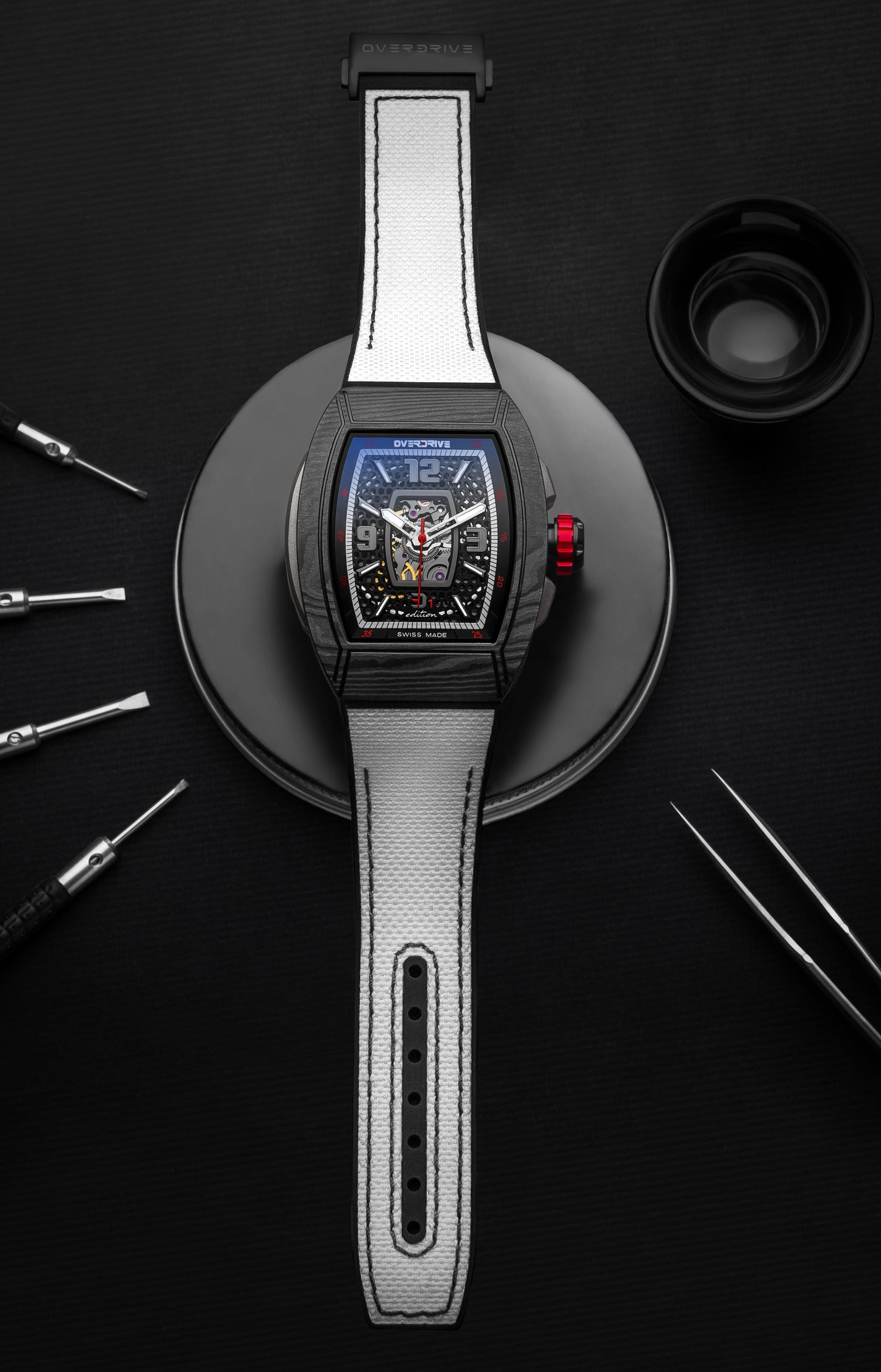 Velocity Ivory White / Red – Overdrive Skeleton Automatic Watch | Titanium & Forged Carbon