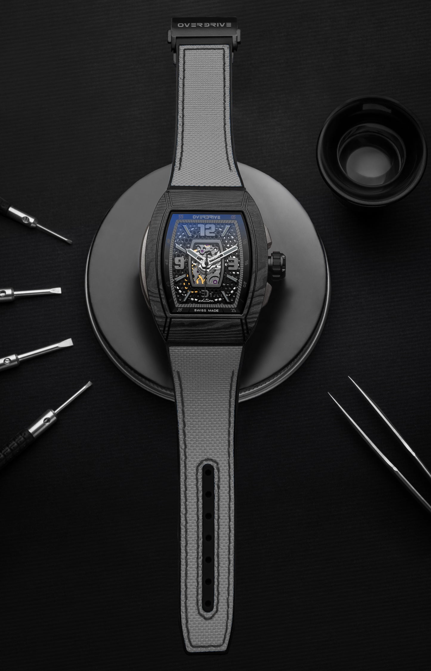 Midnight Black Velocity – Overdrive Skeleton Automatic Watch | Titanium & Forged Carbon