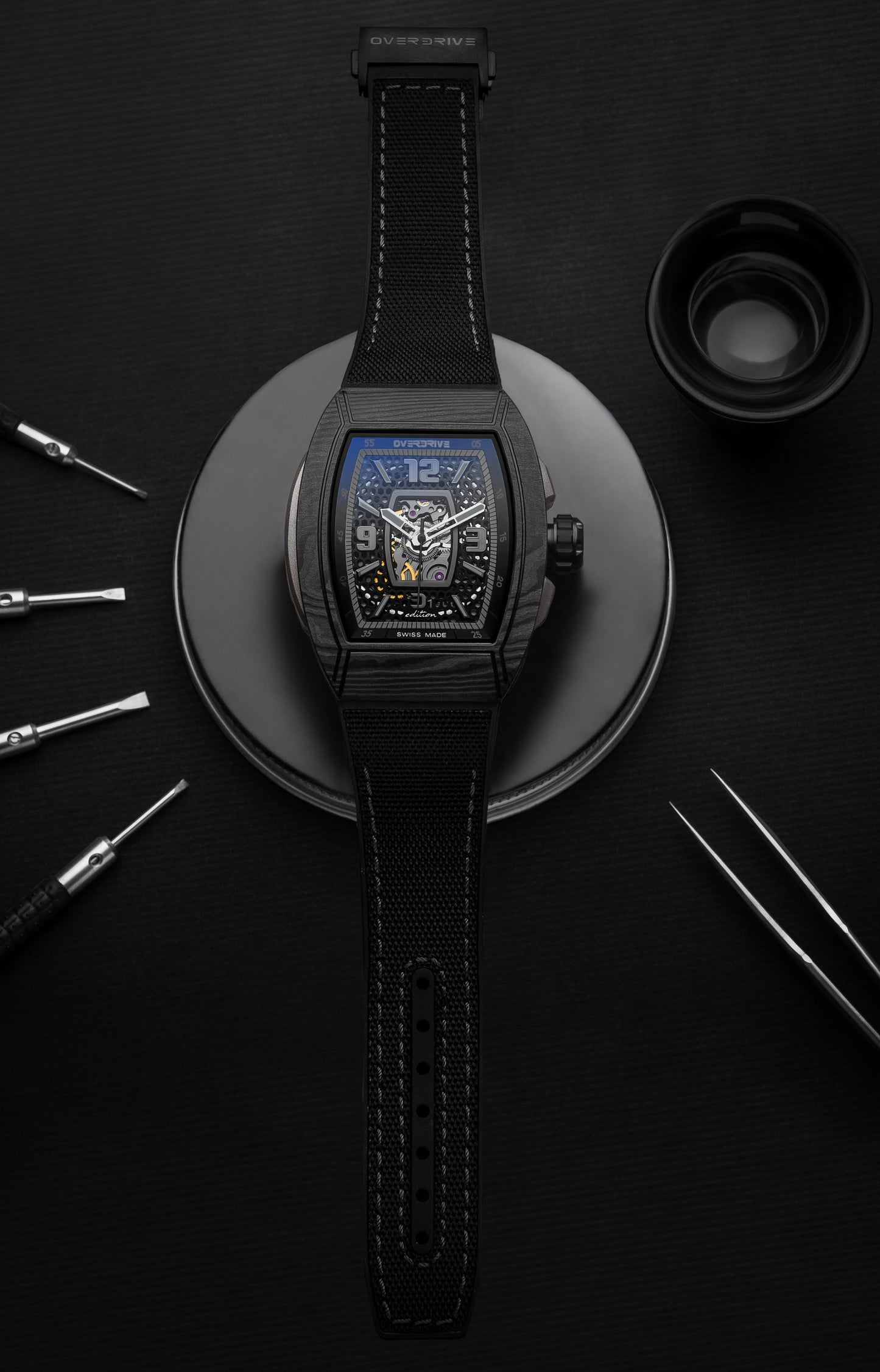 Midnight Black Velocity – Overdrive Skeleton Automatic Watch | Titanium & Forged Carbon