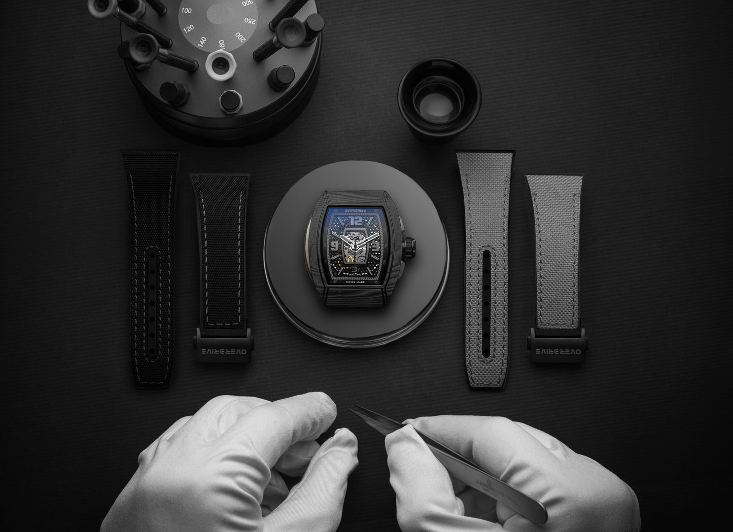 Midnight Black Velocity – Overdrive Skeleton Automatic Watch | Titanium & Forged Carbon