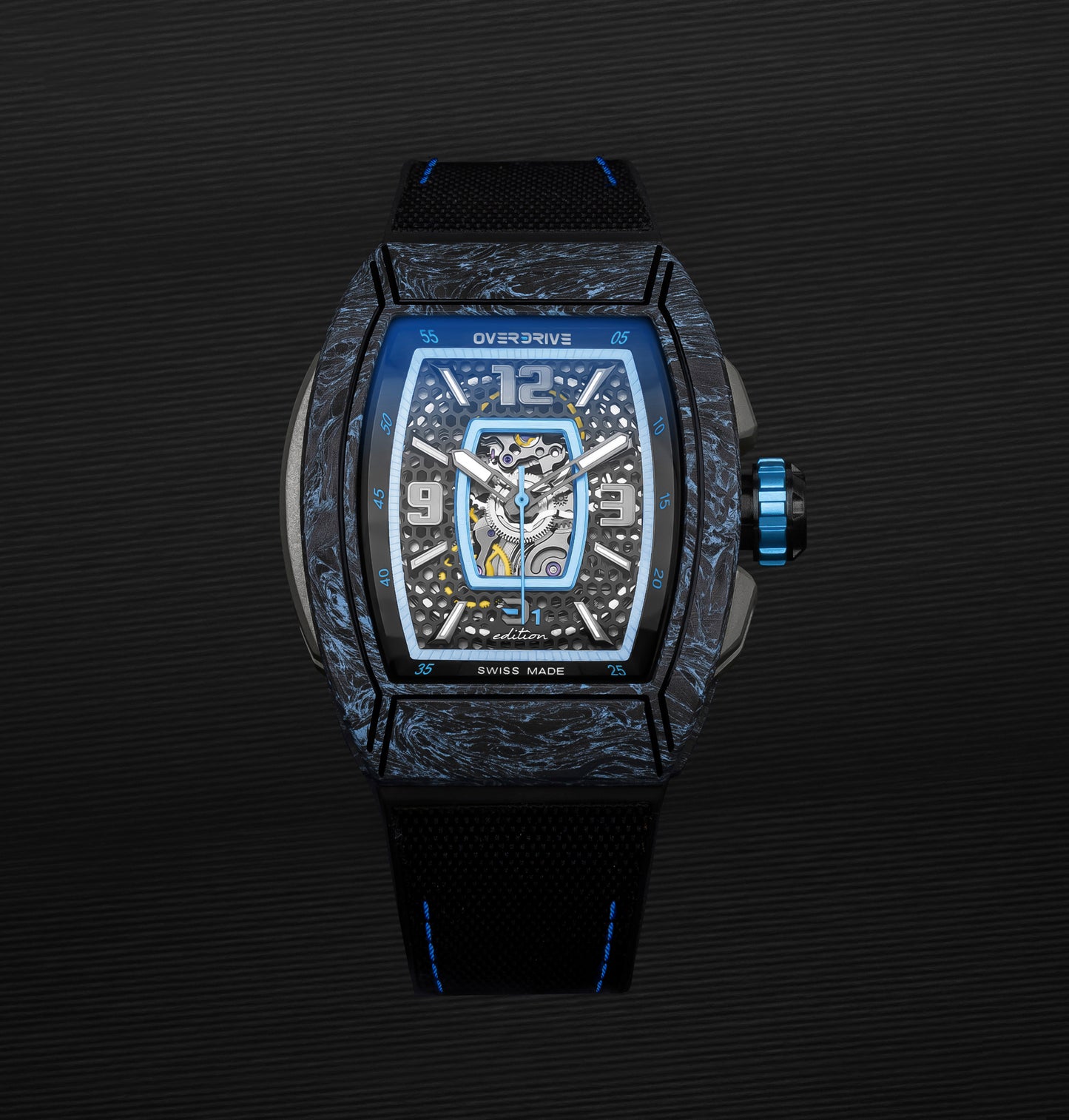 Ozone Blue Velocity – Overdrive Skeleton Automatic Watch | Titanium & Forged Carbon