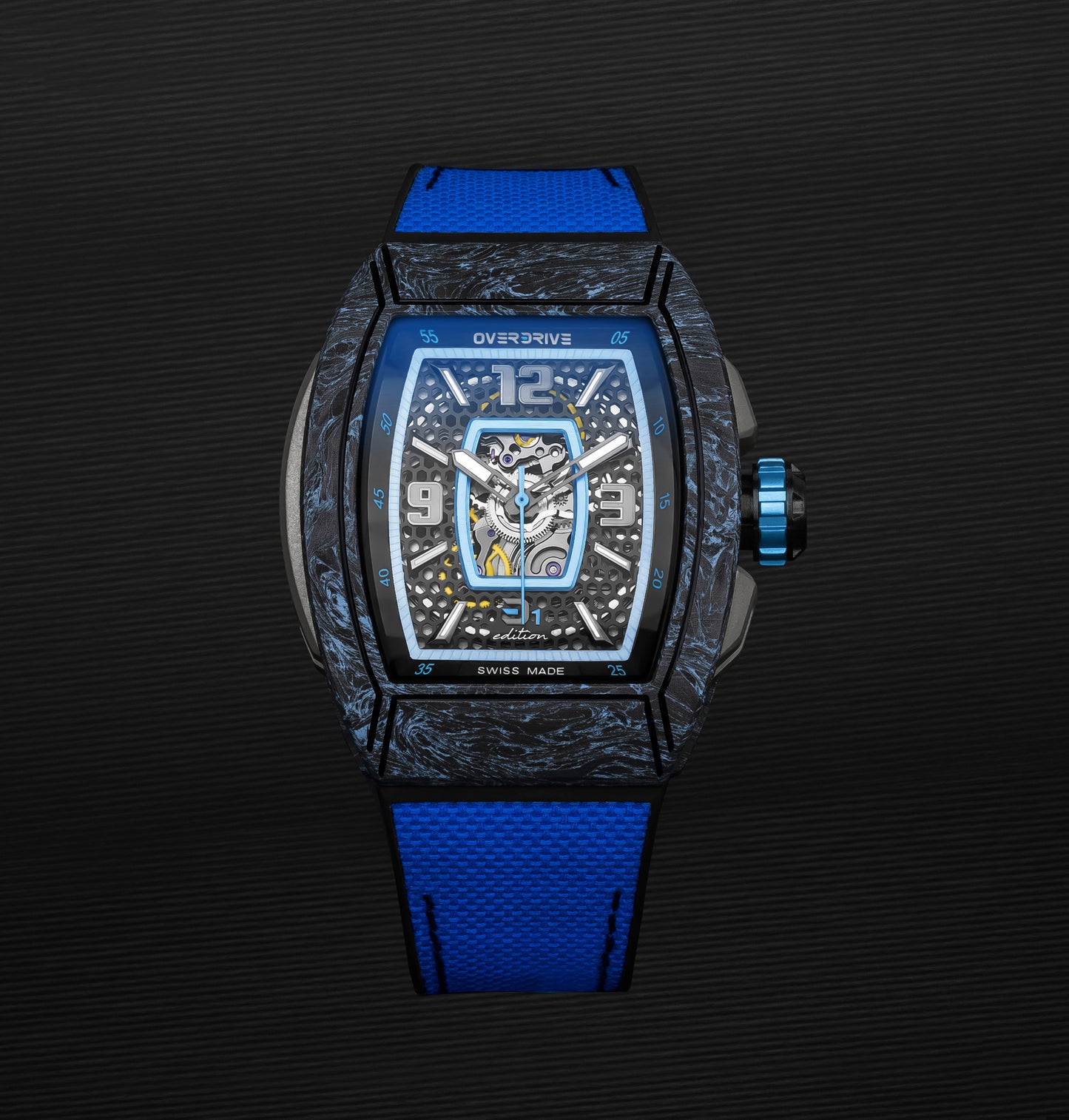 Ozone Blue Velocity – Overdrive Skeleton Automatic Watch | Titanium & Forged Carbon