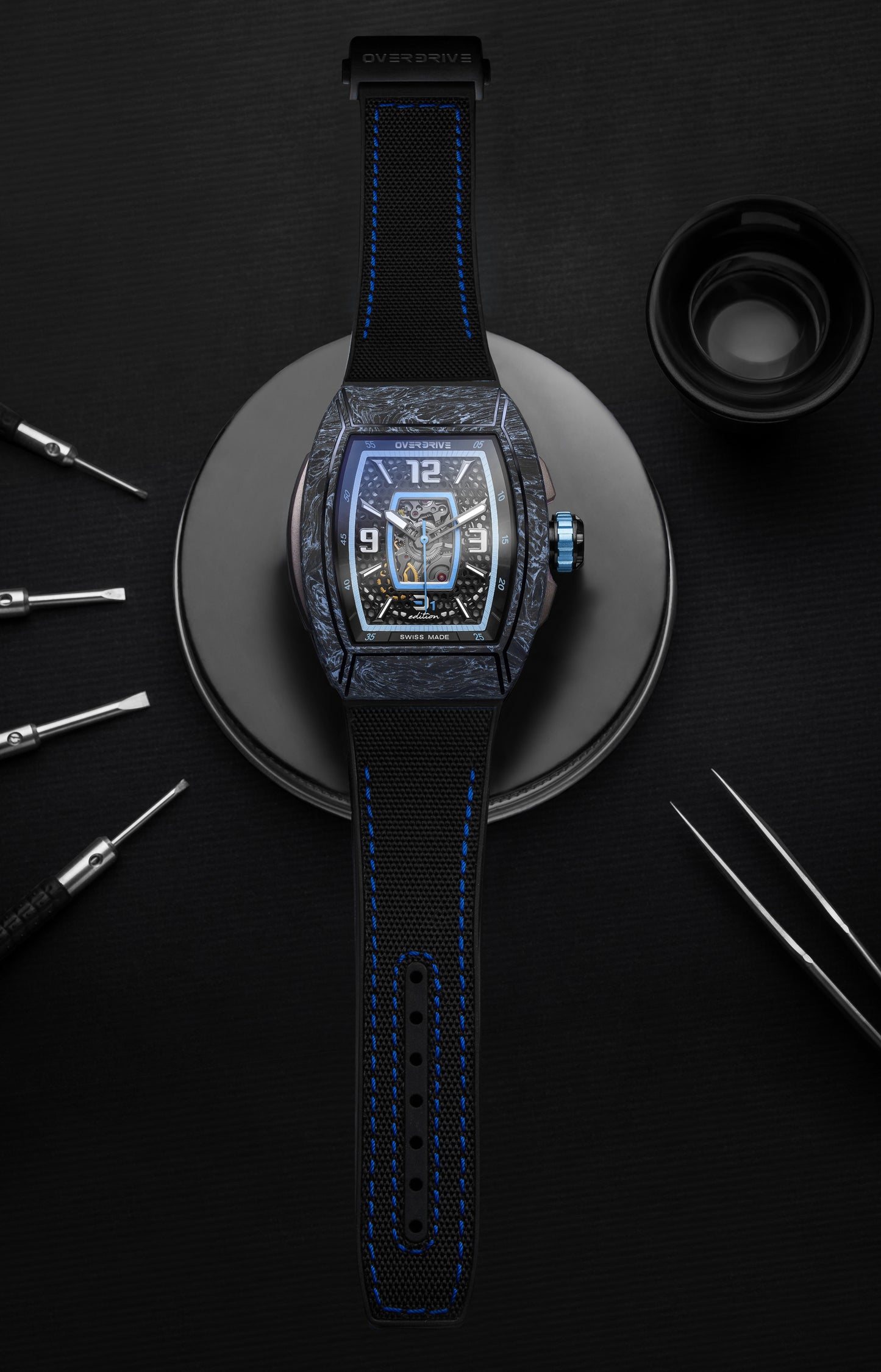 Ozone Blue Velocity – Overdrive Skeleton Automatic Watch | Titanium & Forged Carbon