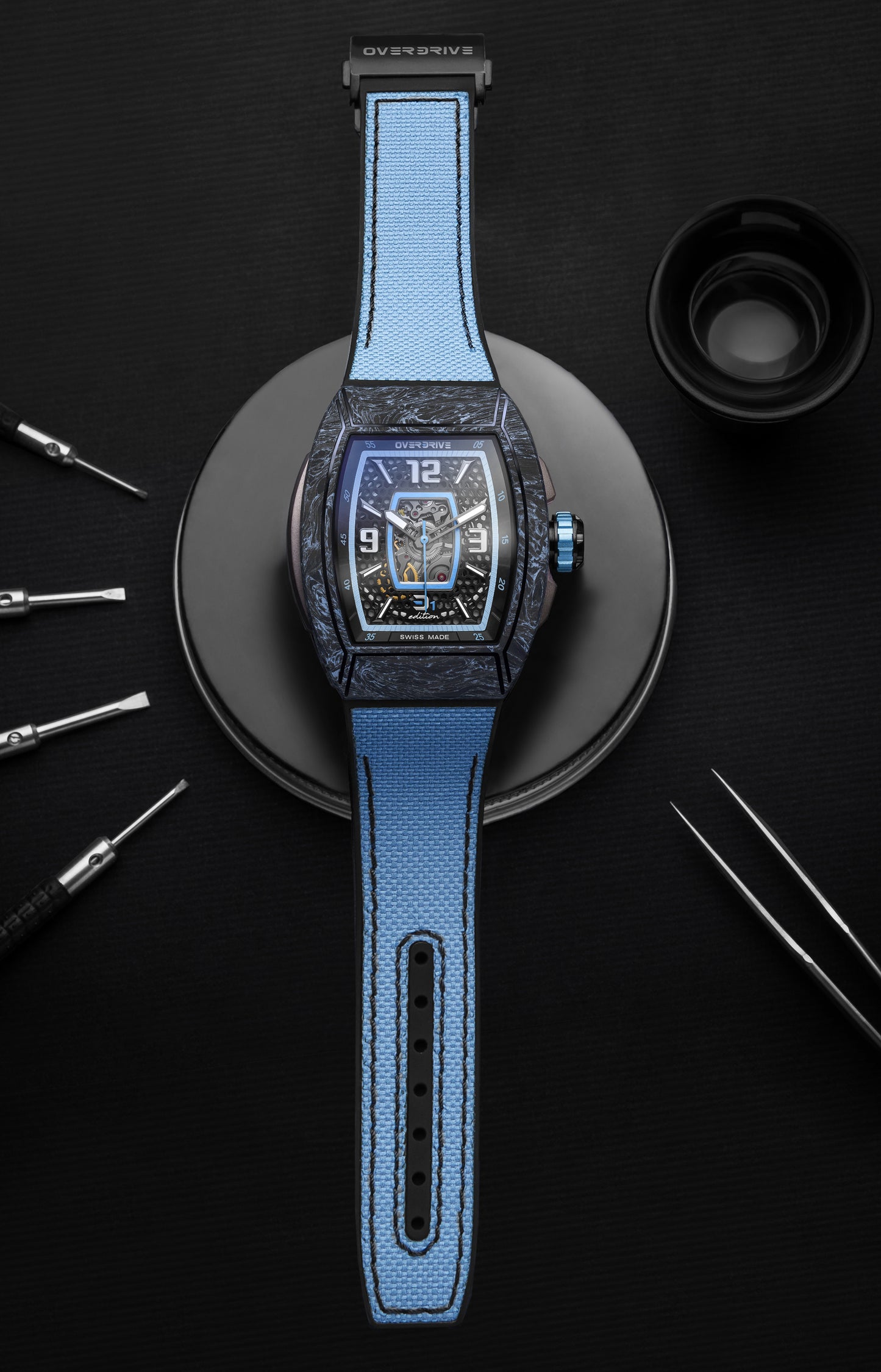 Ozone Blue Velocity – Overdrive Skeleton Automatic Watch | Titanium & Forged Carbon