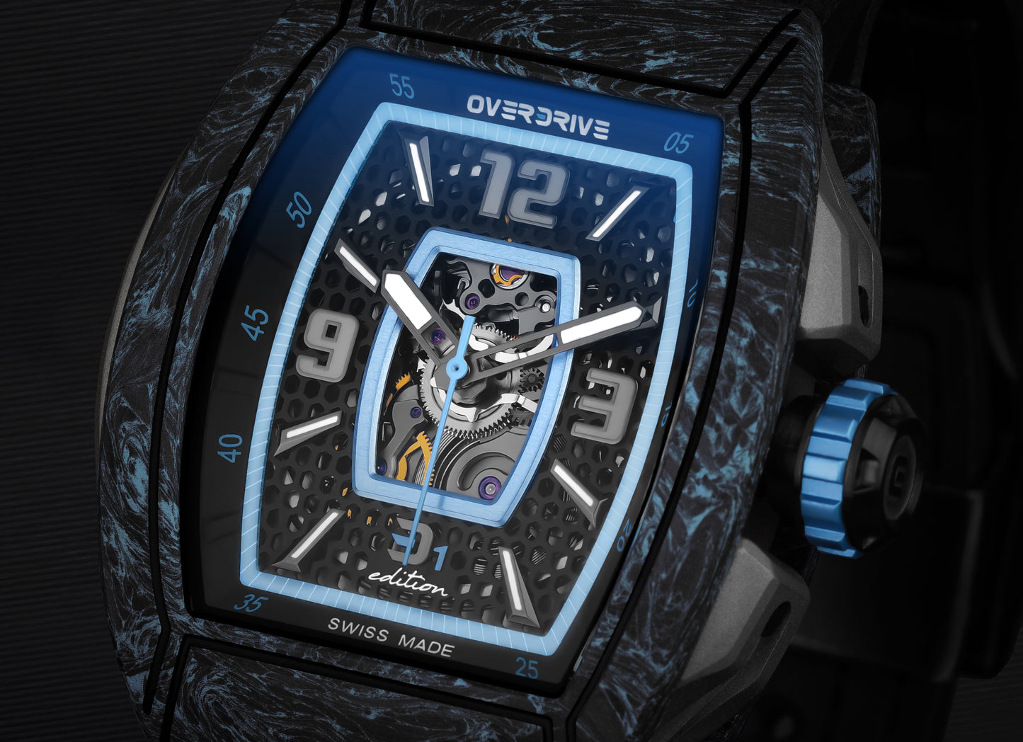 Ozone Blue Velocity – Overdrive Skeleton Automatic Watch | Titanium & Forged Carbon