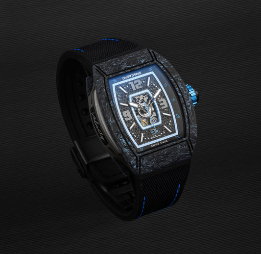 Ozone Blue Velocity – Overdrive Skeleton Automatic Watch | Titanium & Forged Carbon