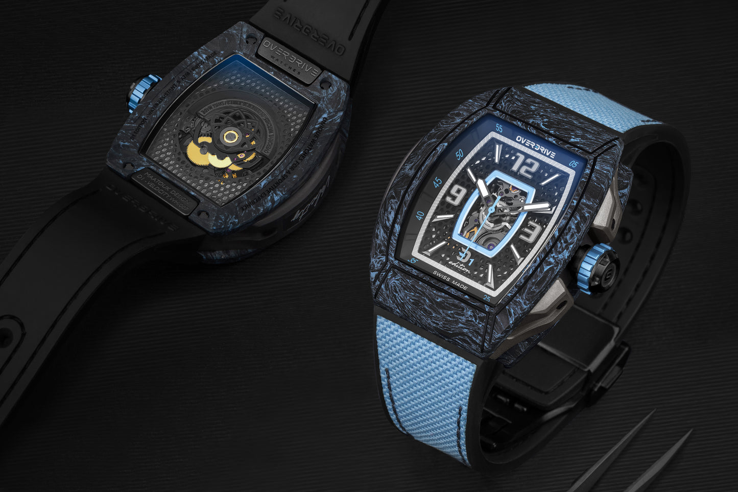 Ozone Blue Velocity – Overdrive Skeleton Automatic Watch | Titanium & Forged Carbon