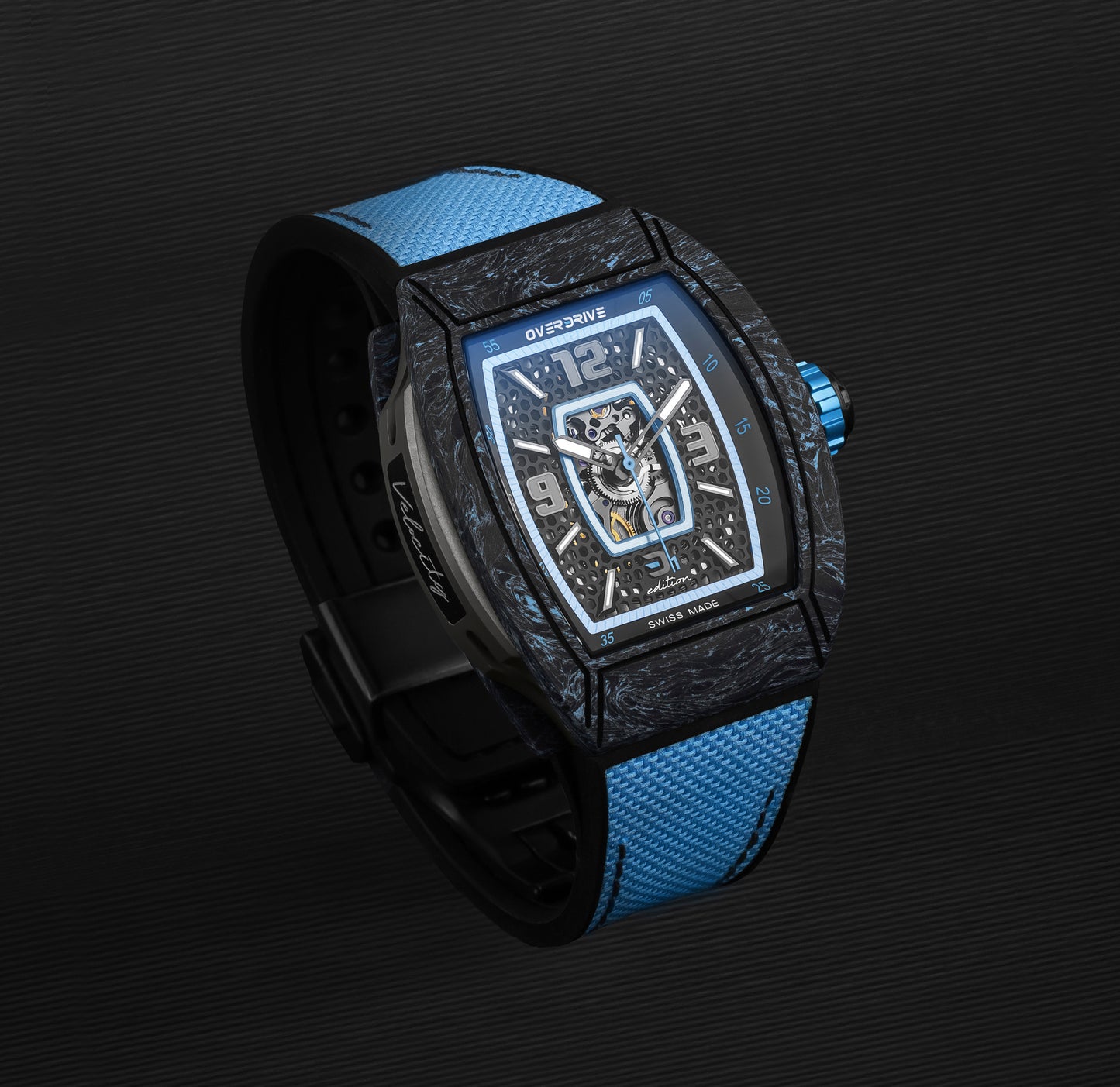 Ozone Blue Velocity – Overdrive Skeleton Automatic Watch | Titanium & Forged Carbon