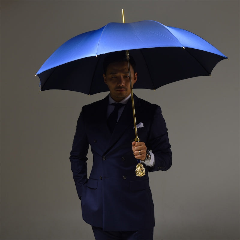 PASOTTI Blue Umbrella with Gold Lion Handle