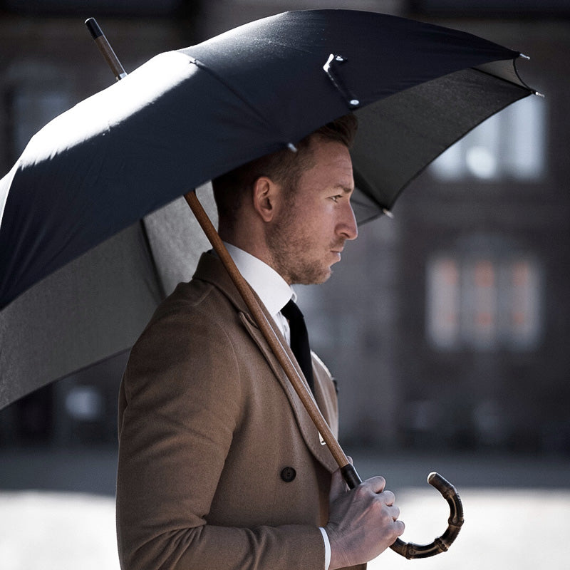 PASOTTI Oxford Black Umbrella with Bamboo Handle