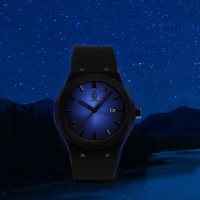 Saatchi Poly Carbonate Blue 44 MM Quartz Men