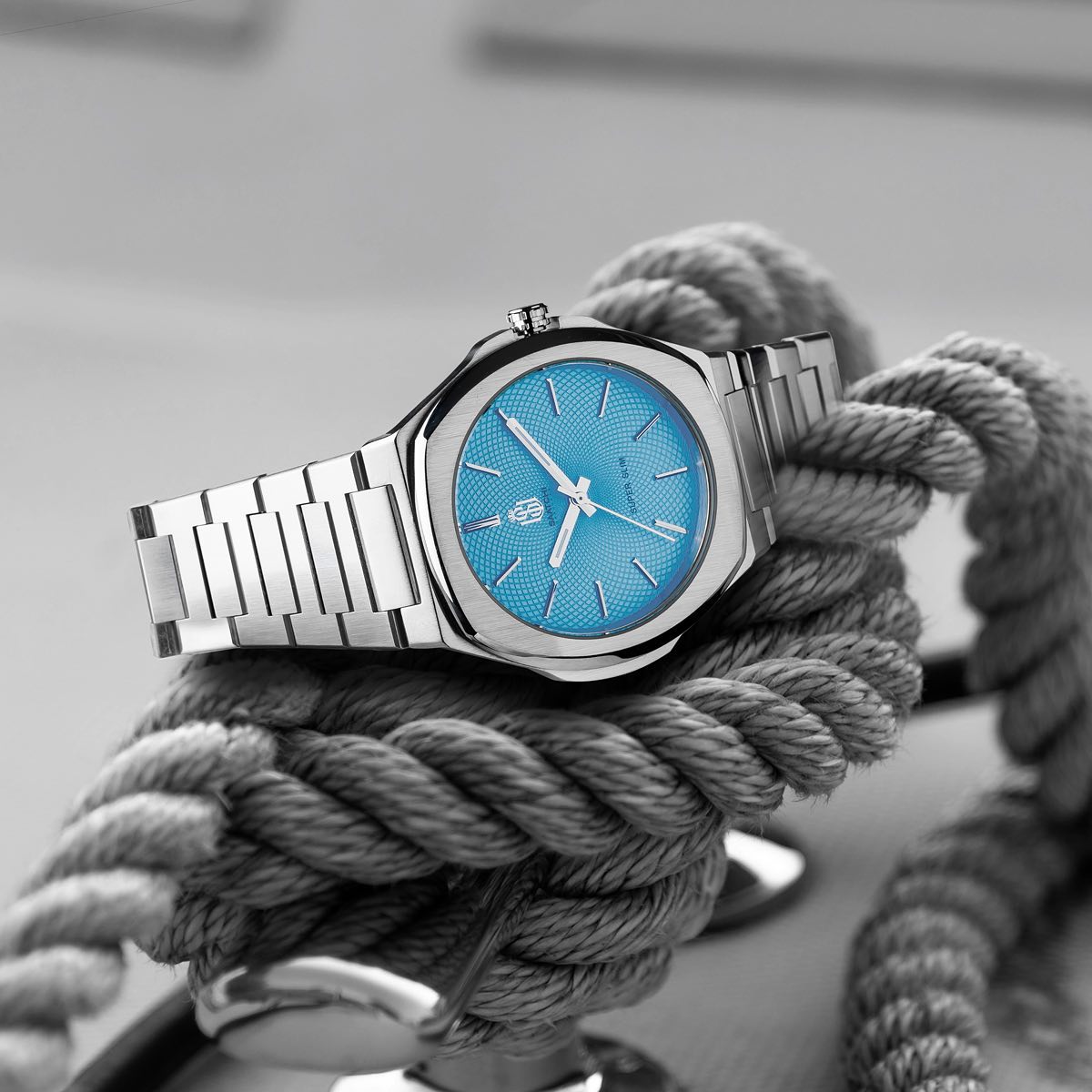 Saatchi Super Slim Pattern Light Blue 42 MM Quartz Men