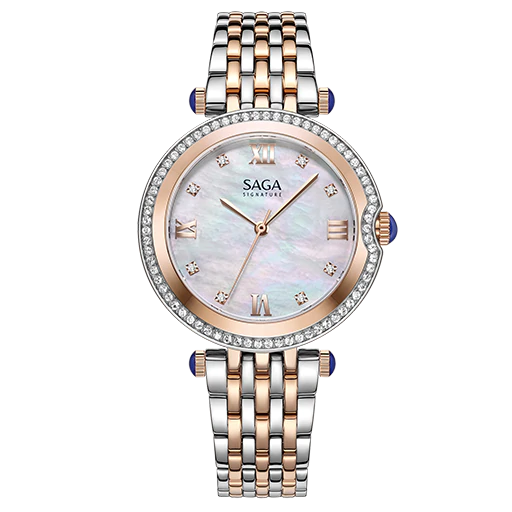Saga Watches Crystal Steel Signature Collection 35 MM Ronda Swiss Women