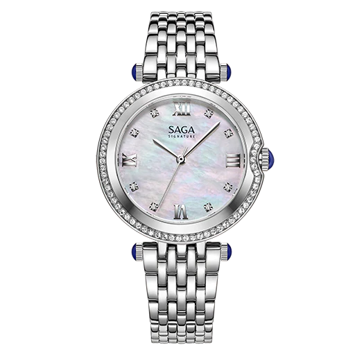 Saga Watches Crystal Steel Signature Collection 35 MM Ronda Swiss Women