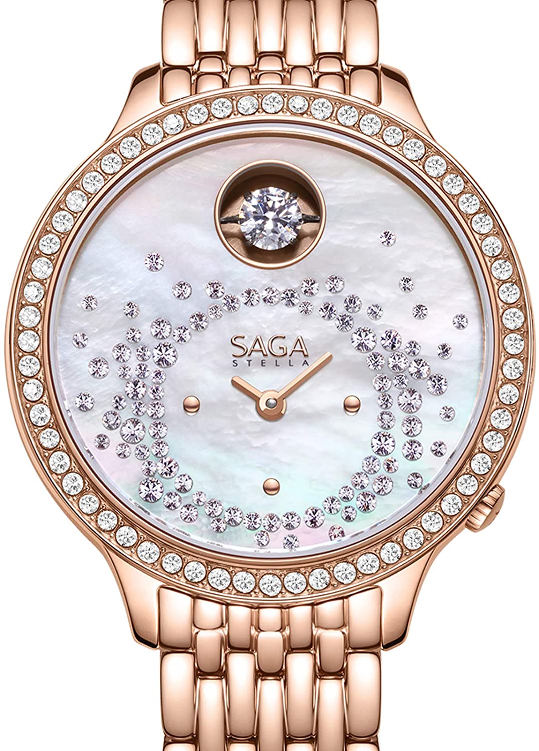 Saga Watches Swarovski with Dancing Stone 34 MM Ronda Swiss Women