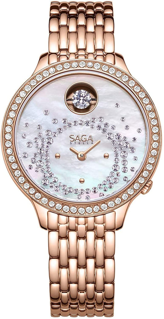 Saga Watches Swarovski with Dancing Stone 34 MM Ronda Swiss Women