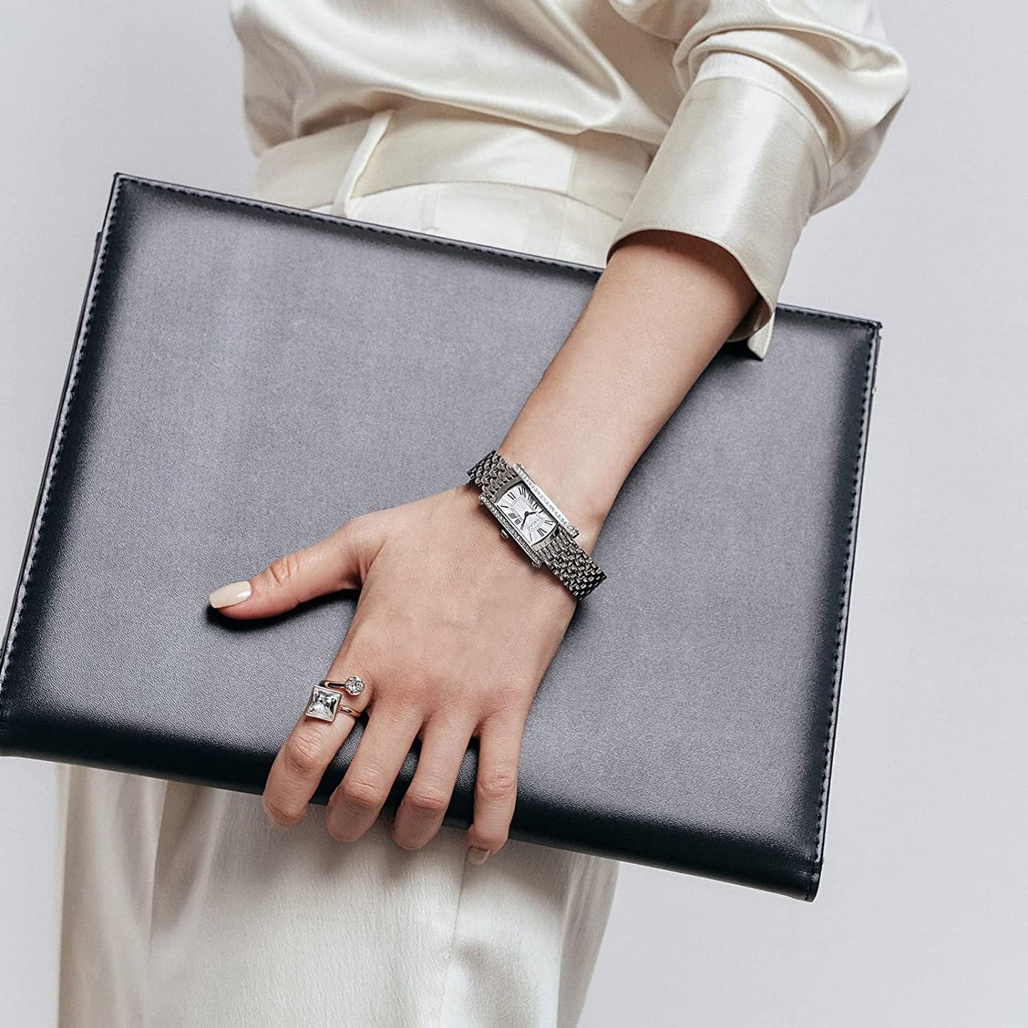 SAGA Women's Vintage Fashion Watch Rectangle 316L Stainless Steel Quartz Ladies Crystal