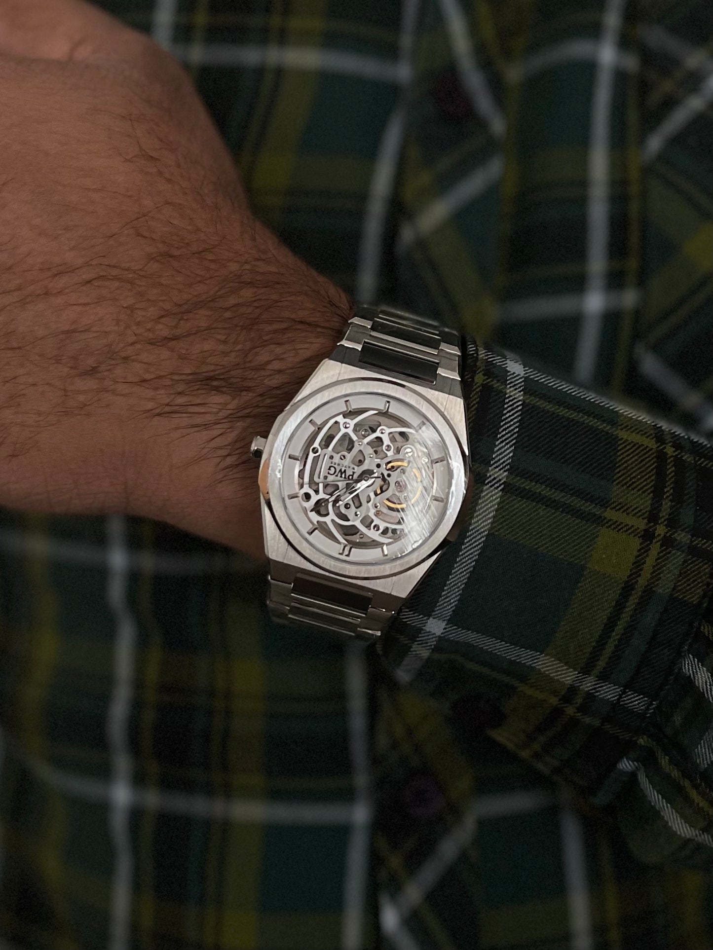 PWG Skeleton Stainless Steel Silver 42 MM Automatic Men