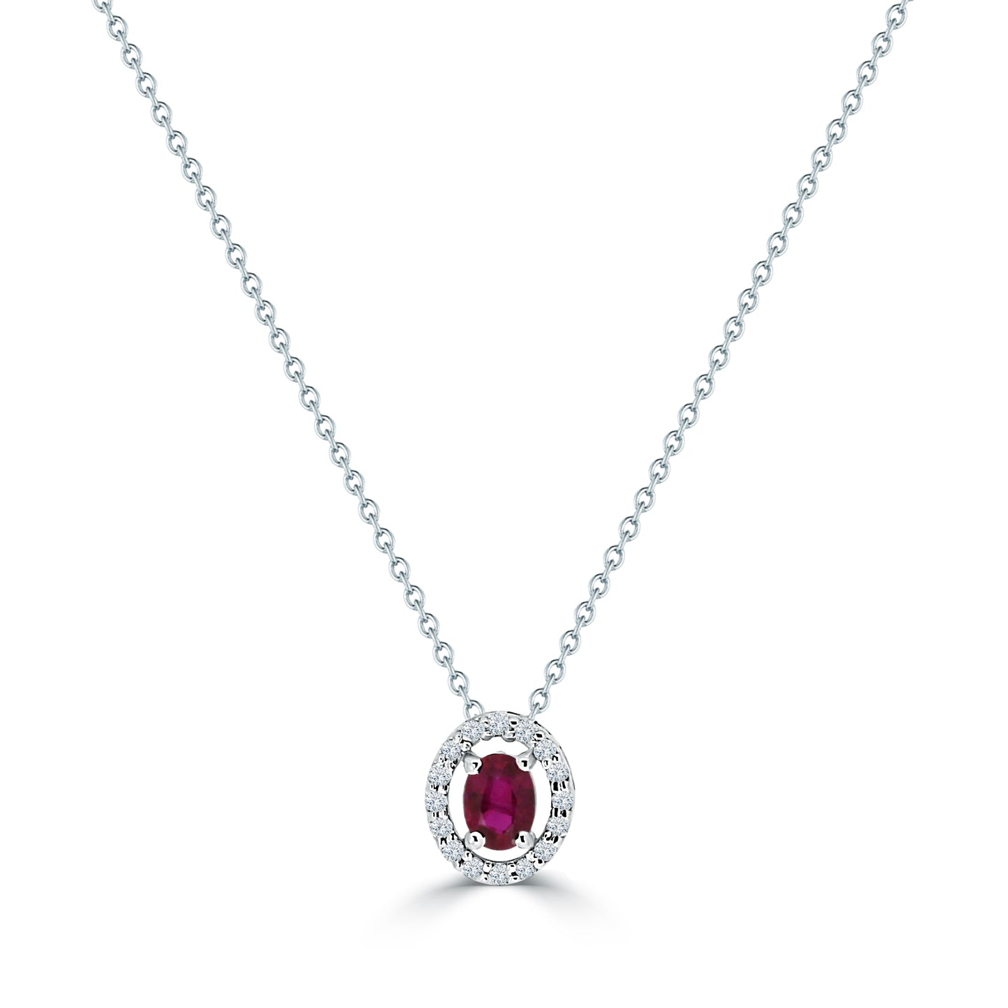 An Elegant LS 18K White Gold Pendant & Chain Set with Ruby and Diamonds - 121165P