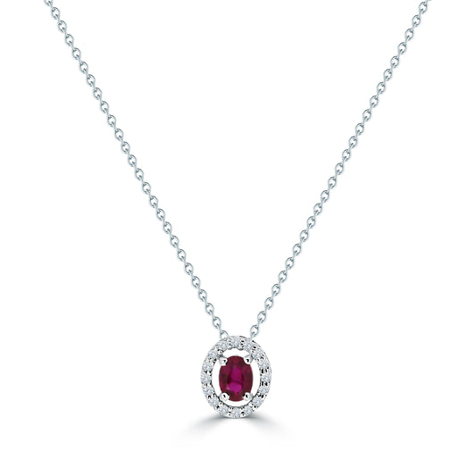 An Elegant LS 18K White Gold Pendant & Chain Set with Ruby and Diamonds - 121165P
