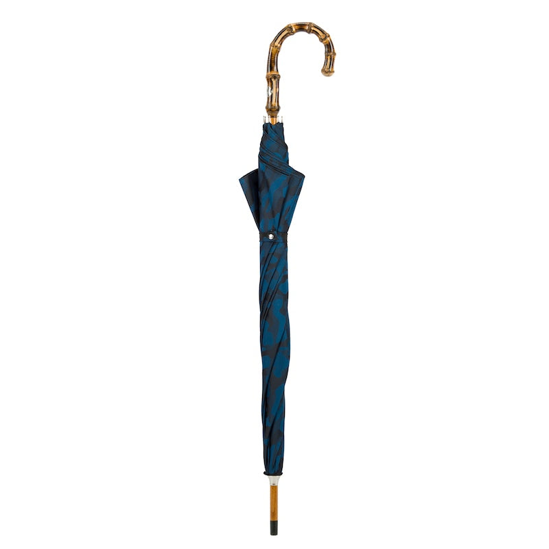 PASOTTI NAVY BLUE CAMOUFLAGE UMBRELLA WITH BAMBOO HANDLE