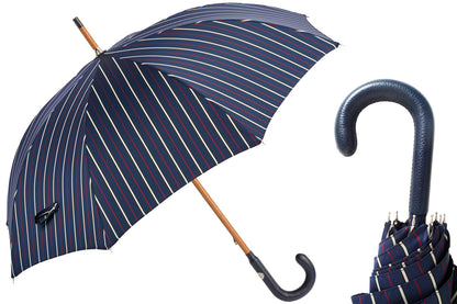 PASOTTI BESPOKE UMBRELLA, NAVY LEATHER HANDLE