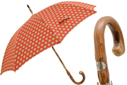 PASOTTI HEXAGON PRINT FABRIC UMBRELLA, CHESTNUT HANDLE