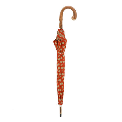 PASOTTI HEXAGON PRINT FABRIC UMBRELLA, CHESTNUT HANDLE