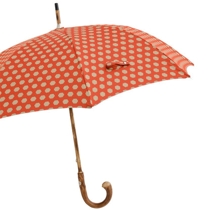 PASOTTI HEXAGON PRINT FABRIC UMBRELLA, CHESTNUT HANDLE