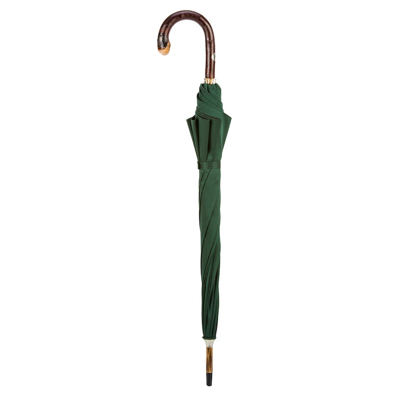 PASOTTI DARK GREEN WOODEN UMBRELLA WITH RED DOTS