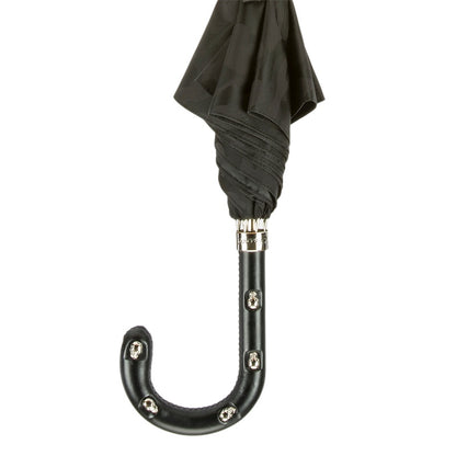 PASOTTI BLACK CAMOUFLAGE UMBRELLA, LEATHER HANDLE WITH SKULLS