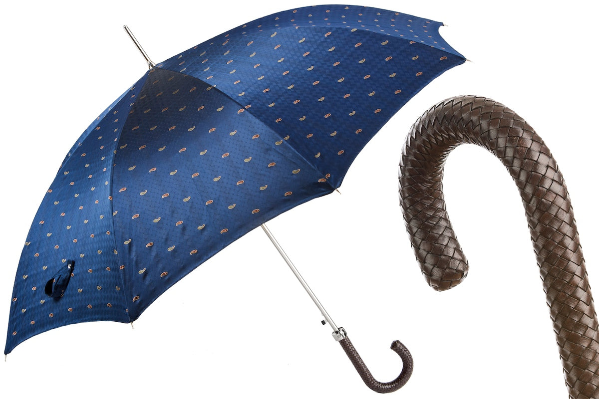 PASOTTI CLASSIC UMBRELLA WITH BRAIDED LEATHER HANDLE