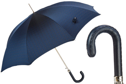 PASOTTI GENTS UMBRELLA WITH NAVY LEATHER HANDLE