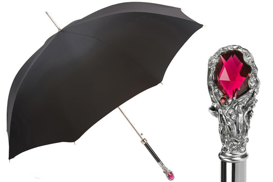 PASOTTI Black Mens Umbrella with Luxury Red Gem Handle