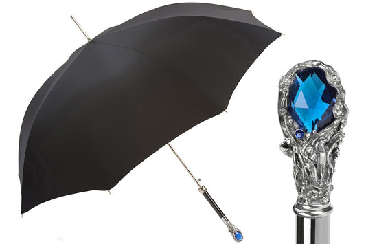 PASOTTI Black Umbrella with Luxury Blue Gem Handle