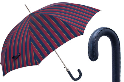 PASOTTI CLASSIC UMBRELLA WITH NAVY LEATHER HANDLE