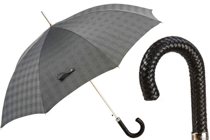 PASOTTI MILFORD UMBRELLA WITH BRAIDED LEATHER HANDLE