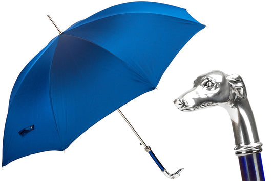 PASOTTI Blue Umbrella, Silver Greyhound Handle