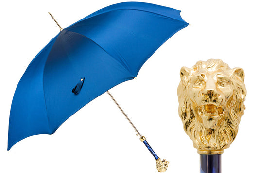 PASOTTI Blue Umbrella with Gold Lion Handle