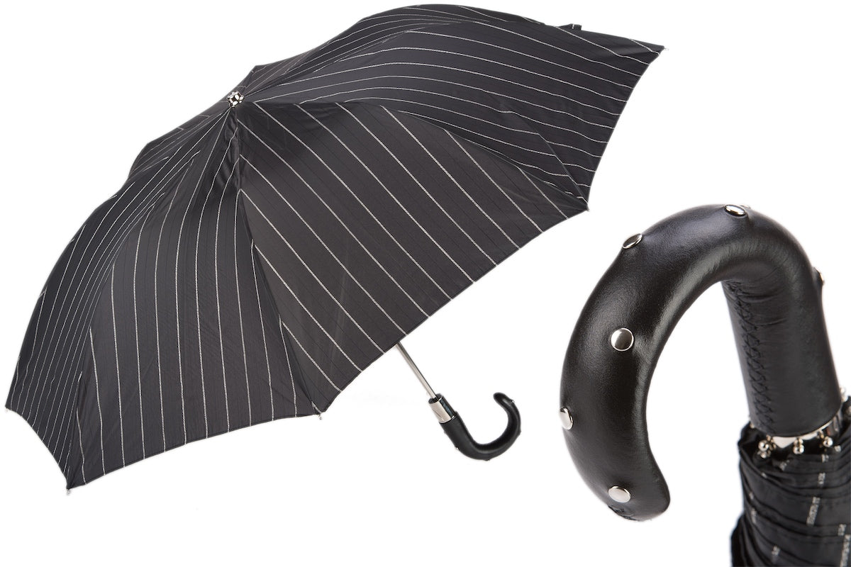 PASOTTI FOLDING UMBRELLA WITH STUDS LEATHER HANDLE